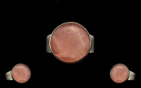 Nefrom Danish Silver Ring, with cabochon cut Rose Quartz pale pink stone. Ring size N.