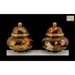 Carlton Ware Hand Painted Enamels Pair of Fine Quality Lidded Jars. c.