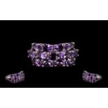 Amethyst Three Row Cluster Ring, 5.5cts of oval cut, deep purple amethysts set in three rows in
