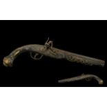 Turkish Flintlock Pistol with Beaded Decoration. Length 15.5 Inches. Display Purposes Only.