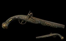 Turkish Flintlock Pistol with Beaded Decoration. Length 15.5 Inches. Display Purposes Only.