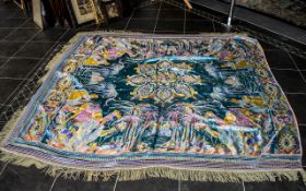 A Large Middle Eastern Silk Embroiled Fringed Wall Hanging, Finely Picked Out In Exuberant Colours,