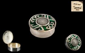 Silver and Enamel Hallmarked Pill Box - Marked Mexico 950,