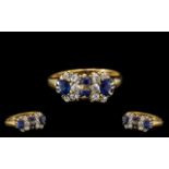 Antique Period - Attractive 18ct Gold Diamond and Sapphire Set Dress Ring of Pleasing Design.