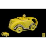 ' Sadlers ' 1930's Canary Yellow Glazed Teapot In The Shape of a Racing Car of the Period,