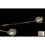 George II Silver Toddy Ladle Shaped Scalloped Bowl, Turned Wooden Handle, Length 13 Inches,