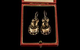 Pair Of Victorian Drop Earrings Pressed Gilt Metal Hollow Faceted Earrings, Each With Reg Marks,