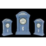 Wedgwood - Blue Jasper Ware Dancing Hours Millennium Clock. Marked 2000 AD, The Clock Stands 8.