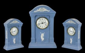 Wedgwood - Blue Jasper Ware Dancing Hours Millennium Clock. Marked 2000 AD, The Clock Stands 8.