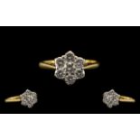 18ct Gold Diamond Cluster Ring Seven Round Modern Brilliant Cut Diamonds In A flower Head Setting,
