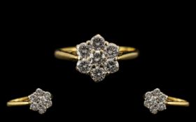 18ct Gold Diamond Cluster Ring Seven Round Modern Brilliant Cut Diamonds In A flower Head Setting,