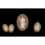 Wedgwood Lilac Jasper Ware Jewellery To Include A Brooch, Pendant And Screw Back Earrings,