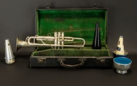 An Early 20thC Nickel Plated Trumpet marked to the bowl 'New Dearman Special' with textured bell