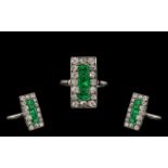 Edwardian Period Attractive and Stunning Platinum Emerald and Diamond Set - Rectangular Shaped