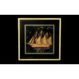 Small Picture of a Sailing Ship with ( 3 ) Masts, Glazed and Framed, Stamped to Verso. Mod 35 Berco.