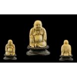Japanese Meiji Period 1864-1912 Signed & Well Carved Ivory Figure of a Seated Buddha Raised on small