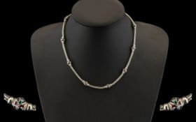 A Fine Quality Silver Antique Necklace with unusual enamel beads applied. Indian Mogul Design with