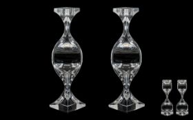 Rogaska - Contemporary Designed Hand Crafted Crystal Pair of ' Cobra ' Candlesticks of Excellent