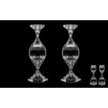 Rogaska - Contemporary Designed Hand Crafted Crystal Pair of ' Cobra ' Candlesticks of Excellent