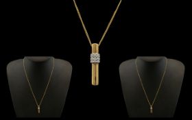 9ct Diamond Pendant Suspended on 9ct Gold Chain, Both Fully Hallmarked. Chain 19 Inches In length.