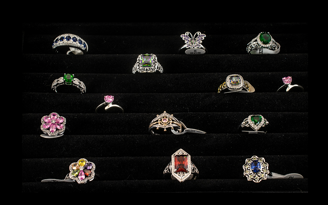 A Good Collection of 925 Silver Dress Rings, All Marked for Silver, And All In New Condition.