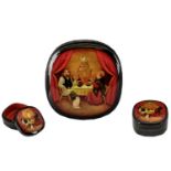 Tea For Two Authentic Hand Painted Russian Lacquered Box Fine detail to dress.