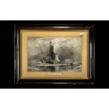 Large Victorian Glazed & Framed Print. Titled Dutch Trawlers. Overall size 28'' x 37''.