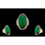 Jade Statement Ring hallmarked silver. Statement ring with large cabochon jadeite stone to centre,