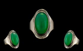 Jade Statement Ring hallmarked silver. Statement ring with large cabochon jadeite stone to centre,