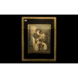 Large Coloured Mezzotint Print, Depicting Children with their Parents In a Room Setting,