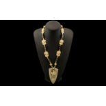Carved Ivory African Necklace with Square Beads with Carved Elephant Pendant. 28 Inches In length.