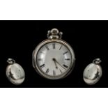 19thC Pair Cased Pocket Watch White Enamelled Dial With Roman Numerals, Chain Driven Fusee,