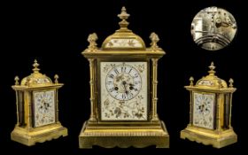 Japy Freres & Cie 19thC French Lacquered Brass Mantel Clock, Of Architectural Form,