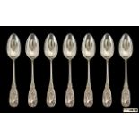 Set of 7 German Silver Antique Teaspoons Moulded Floral Design, Marks For .