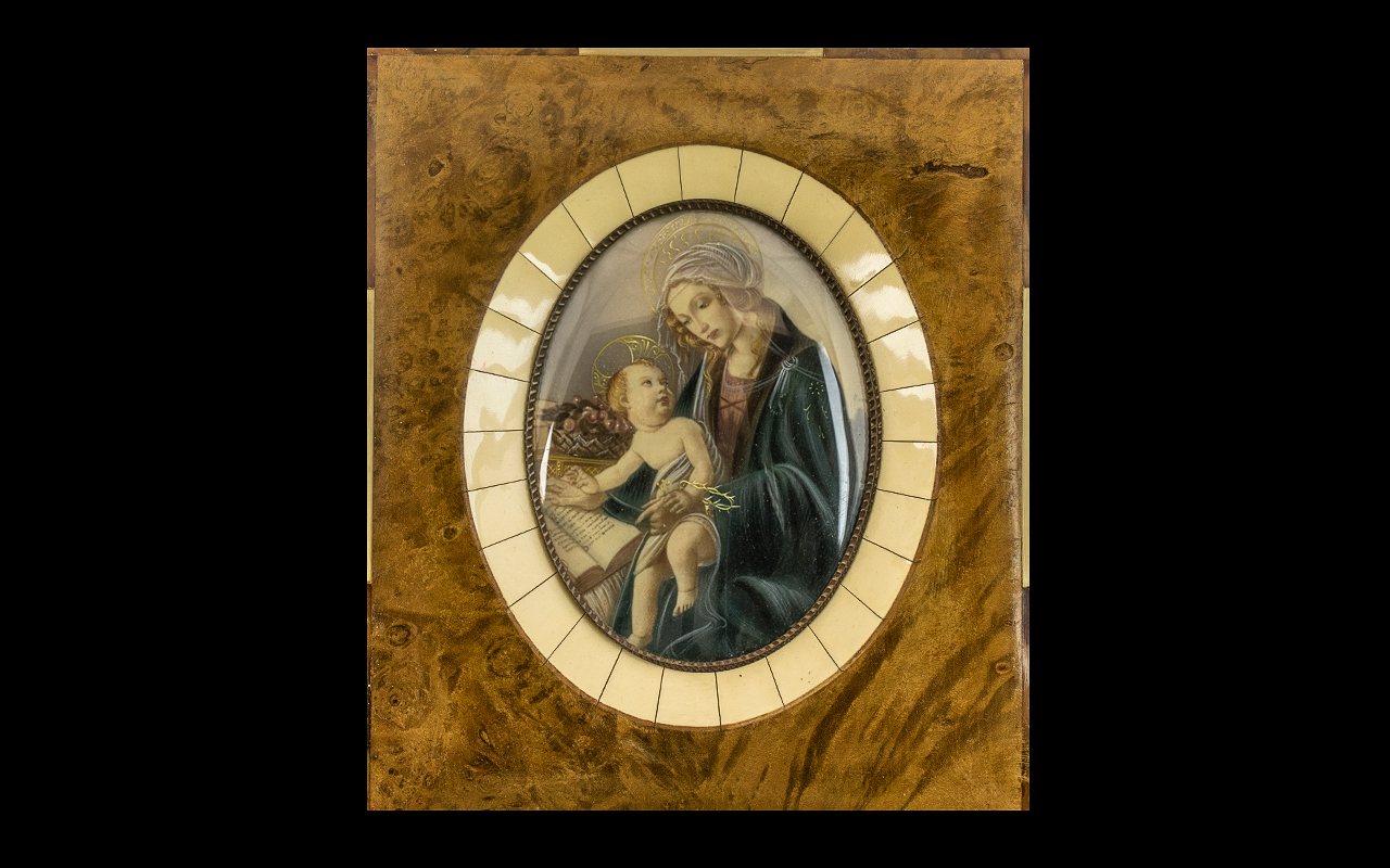 Mid 20thC Portrait Miniature Hand Painted Depiction Of The Madonna And Child,