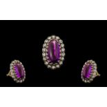 Victorian Period - Attractive and Impressive 15ct Gold Amethyst and Rose Cut Diamond Set Dress Ring