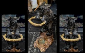 Black forest Type Umbrella Stand In The Form of a Performing Bear. Mid 1950's, Resin Construction.