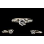 White Gold Single Stone Diamond Ring Round Brilliant Cut Diamond, Claw Set.