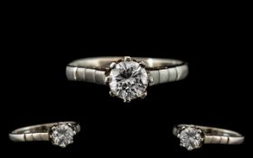 White Gold Single Stone Diamond Ring Round Brilliant Cut Diamond, Claw Set.