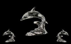 Swarovski - Superb Silver Crystal Figure ' South Sea ' Theme ' Dolphin on a Wave ' Code No 7644 000