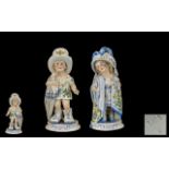 A Fine Pair of German 19th Century Hand Painted Porcelain Mama and Papa Figurines - Children