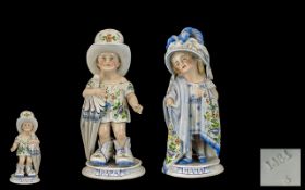 A Fine Pair of German 19th Century Hand Painted Porcelain Mama and Papa Figurines - Children