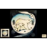 Moorcroft Trial Piece - Dated 2-2-06 Tile Tubelined Plaque - Subject ' Polar Bears with Young ' Size