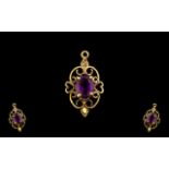 Amethyst Gold Pendant, Gold Pendant Set with Amethyst. Please See Photo.