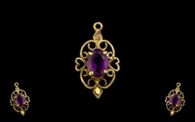 Amethyst Gold Pendant, Gold Pendant Set with Amethyst. Please See Photo.