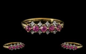 Ladies 9ct Gold - Attractive Pink Sapphire and Diamond Set Dress Ring. Full Hallmark for 9.375.