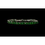 Ladies Emerald Green Tennis Bracelet - Stamped 925 Silver.