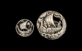 Two Scottish Silver Brooches. Two mid-century brooches of Viking Long Boat design.