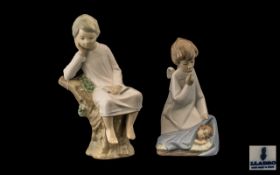 Lladro - Hand Painted Porcelain Figures ( 2 ) In Total. Comprises 1/ ' Guardian Angel ' with Baby.