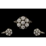 An Antique Period Attractive and Top Quality 18ct White Gold and Platinum Diamond Set Cluster Ring,
